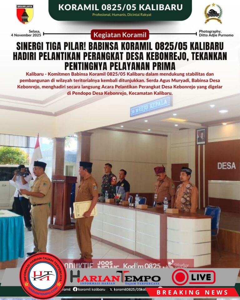 Sinergi Tiga Pilar! Babinsa Koramil 0825/05 Kalibaru Hadiri Pelantikan Perangkat Desa Kebonrejo, Tekankan Pentingnya Pelayanan Prima